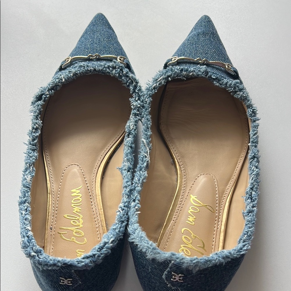Denim Pointed-Toe Ballet Flats - Light Blue